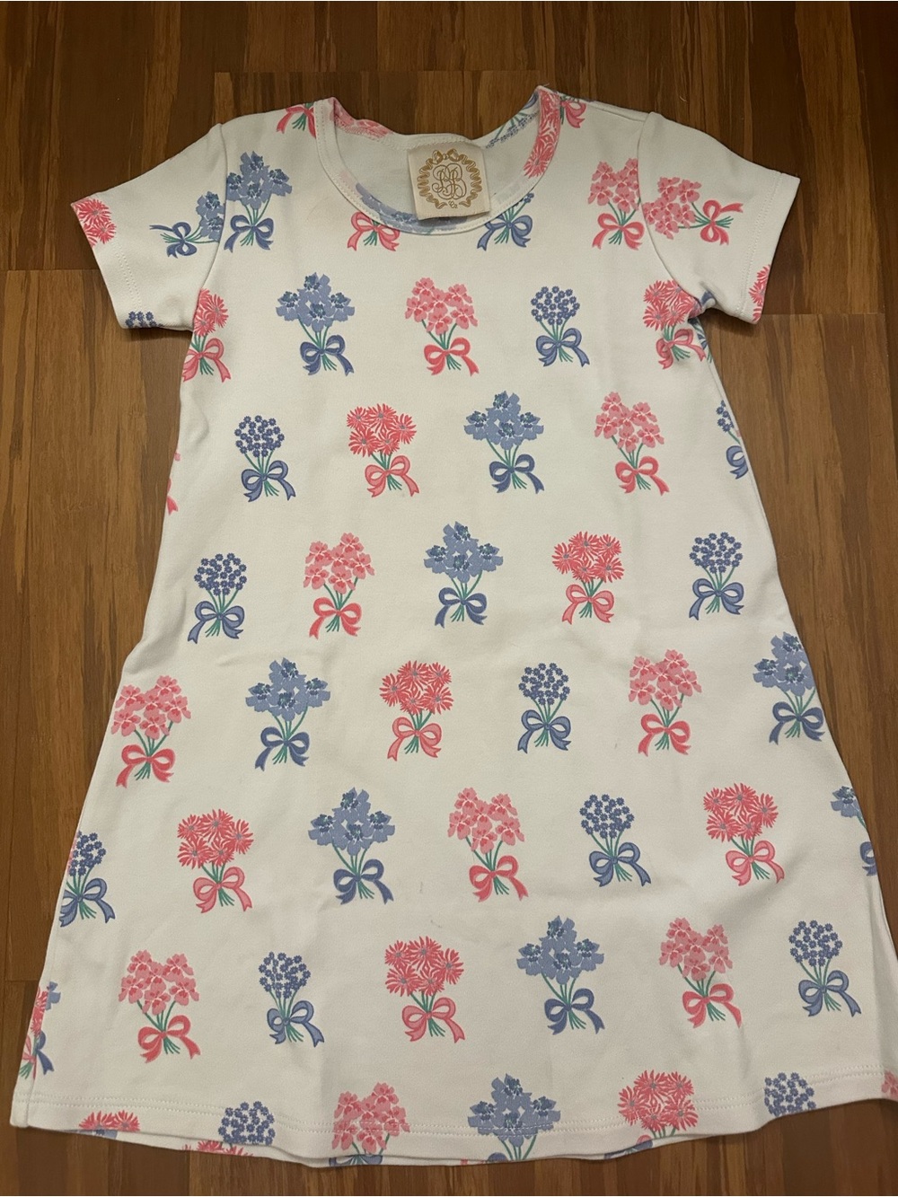 The Beaufort Bonnet Company White Floral Short-Sleeve Dress - Pink & Blue